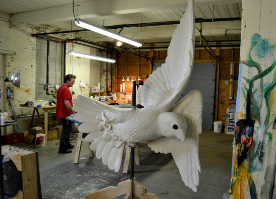 Peregrine without paint in William Rogers carousel painting studio